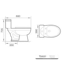 YS22207T 2-delt keramisk toilet, tætkoblet S-fælde sifontoilet;