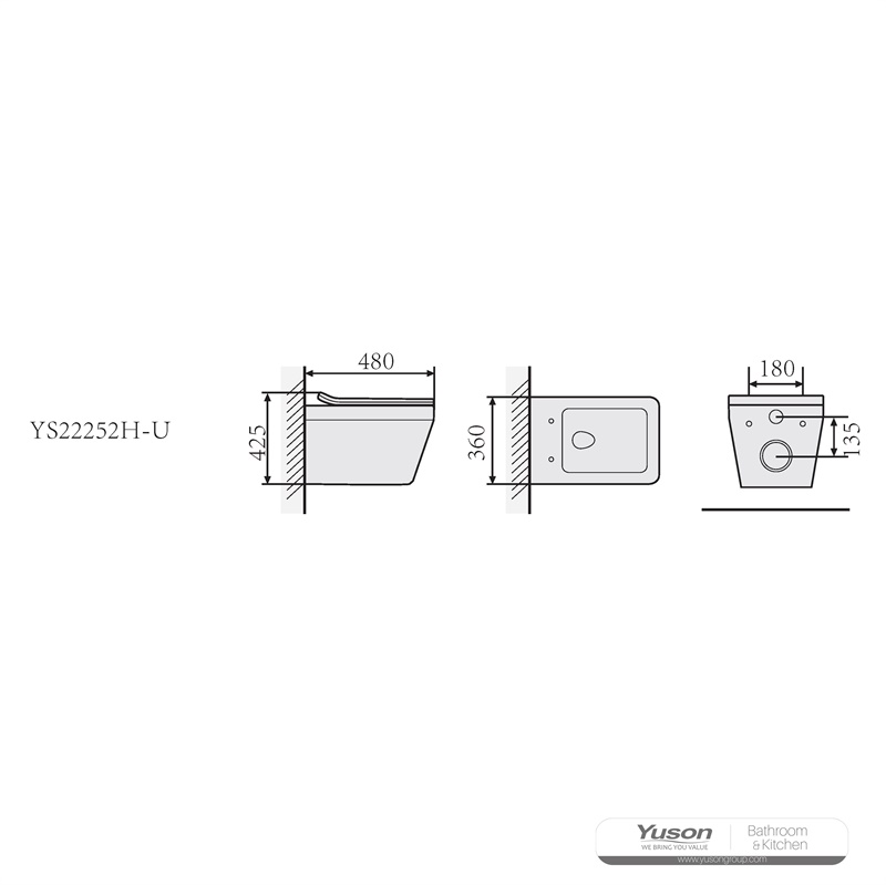 YS22252H Væghængt keramisk toilet, Væghængt toilet, vask;