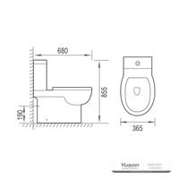 YS22275 2-delt kantløst keramisk toilet, P-trap vasketoilet;