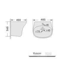 YS26639 Keramisk vægmonteret håndvask, totemvask i ét stykke;