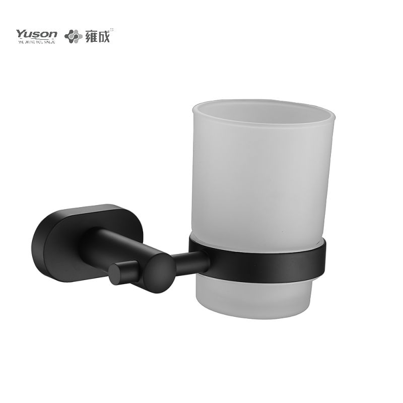 13384 Slankt badeværelsestilbehør, glasholder, med kop af frostet/hærdet glas, zink/messing/SUS glasholder, vægmonteret (serie 13300)