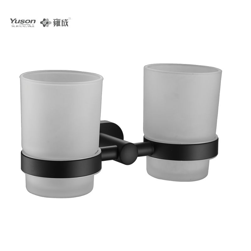 13384D Elegant badeværelsestilbehør, Dobbelt-kop Tumbler holder, med Frosted/Hærdet glas kop, Zink/Messing/SUS Tumbler holder, vægmonteret (Serie 13300)