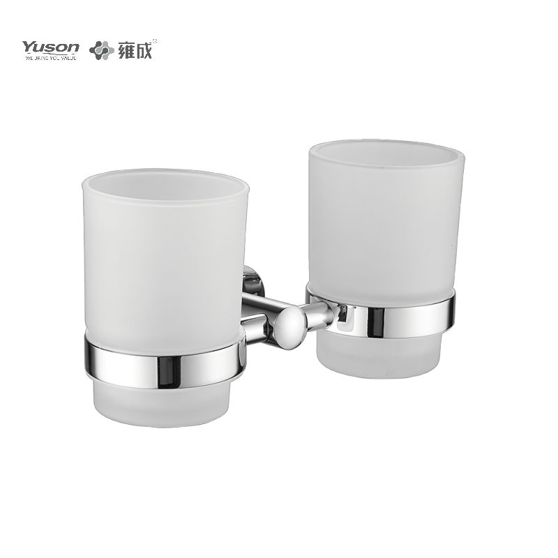 13384D Elegant badeværelsestilbehør, Dobbelt-kop Tumbler holder, med Frosted/Hærdet glas kop, Zink/Messing/SUS Tumbler holder, vægmonteret (Serie 13300)