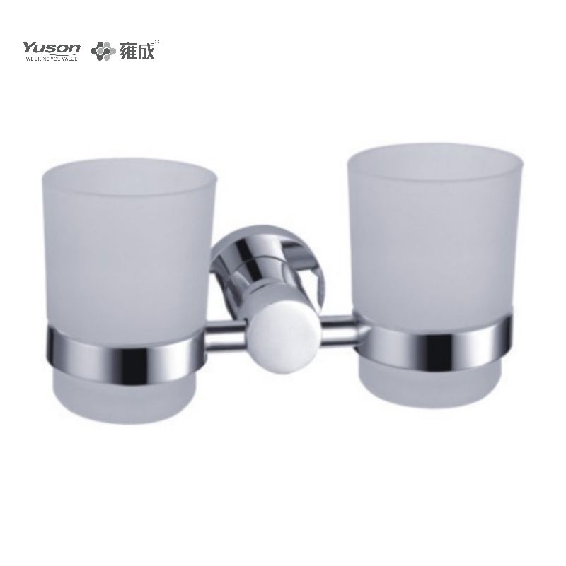 21684D Elegant badeværelsestilbehør, Dobbelt-kop Tumbler holder, med Frosted/Hærdet glas kop, Zink/Messing/SUS Tumbler holder, vægmonteret (Serie 21600)