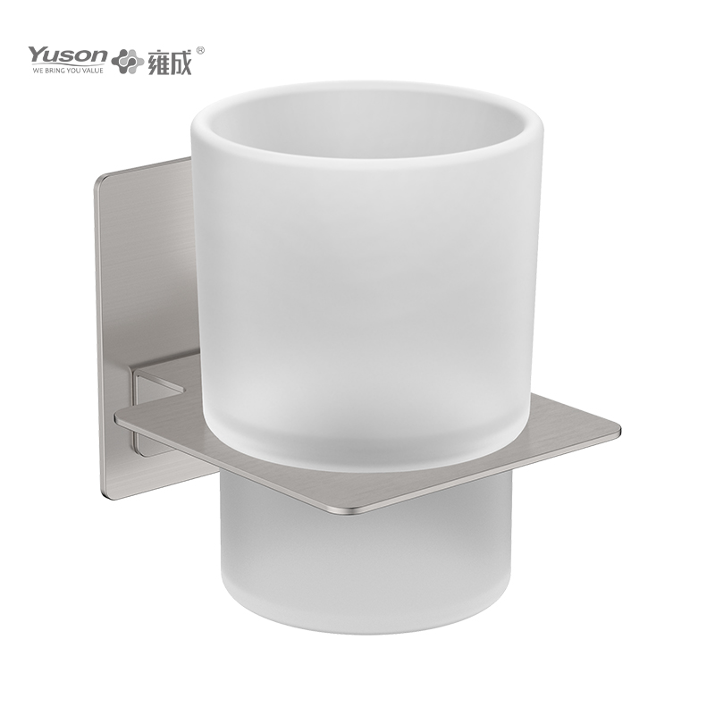 28084 Slankt badeværelsestilbehør, glasholder, med kop af frostet/hærdet glas, zink/messing/SUS glasholder, vægmonteret (serie 28000)