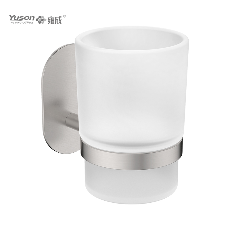 28184 Slankt badeværelsestilbehør, glasholder, med kop af frostet/hærdet glas, zink/messing/SUS glasholder, vægmonteret (serie 28100)